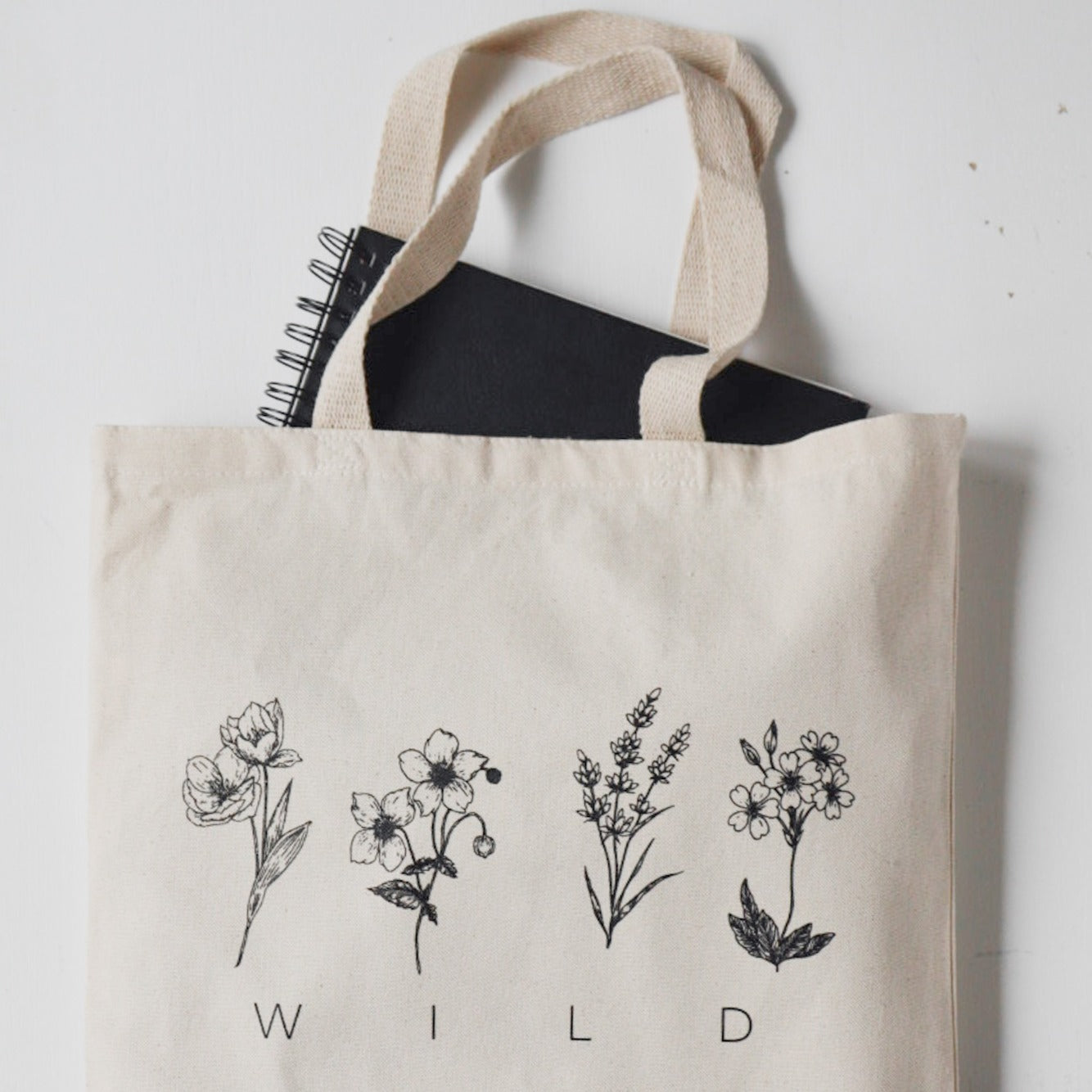 Wildflower Canvas Grocery Tote Bag