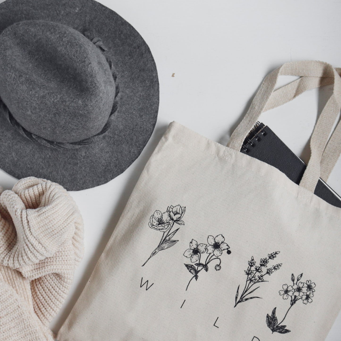 Wildflower Canvas Grocery Tote Bag