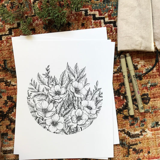 Wildflower Circle Art Print {Black}